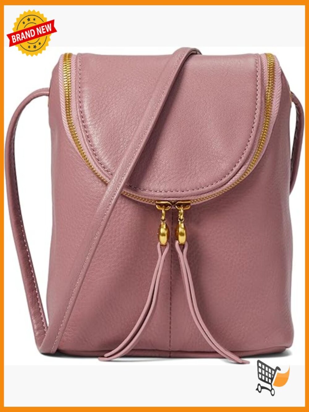 Smooth Leather Crossbody Hobo Bag with Zip Closure
